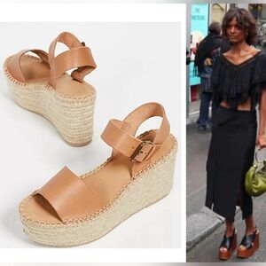 👡EUC Minorca Soludos platform tan nude espadrille leather wedges sandals sz 8.5